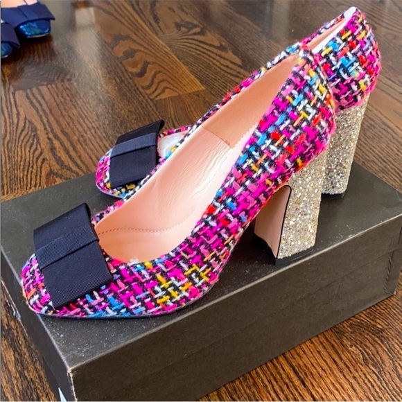 J. Crew Shoes - NEW! J.Crew mixed tweed glitter block heel ribbon bow size 7.5